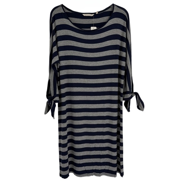 Soft Surroundings Adrift Dress Size M Women Shift Tie Cuffs Stripe NWT Blue Gray - Picture 1 of 12